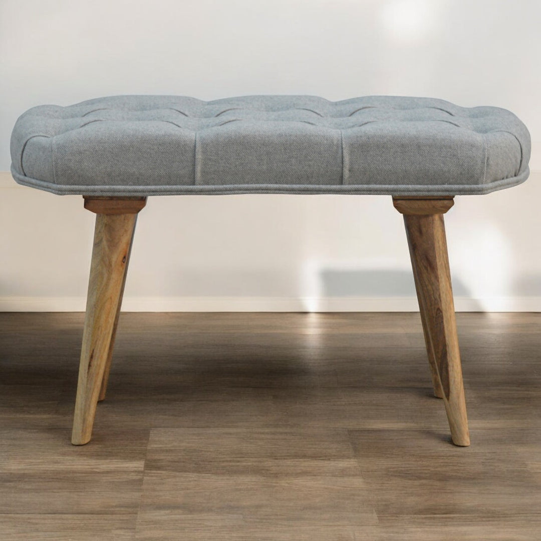 Deep Button Grey Tweed Bench