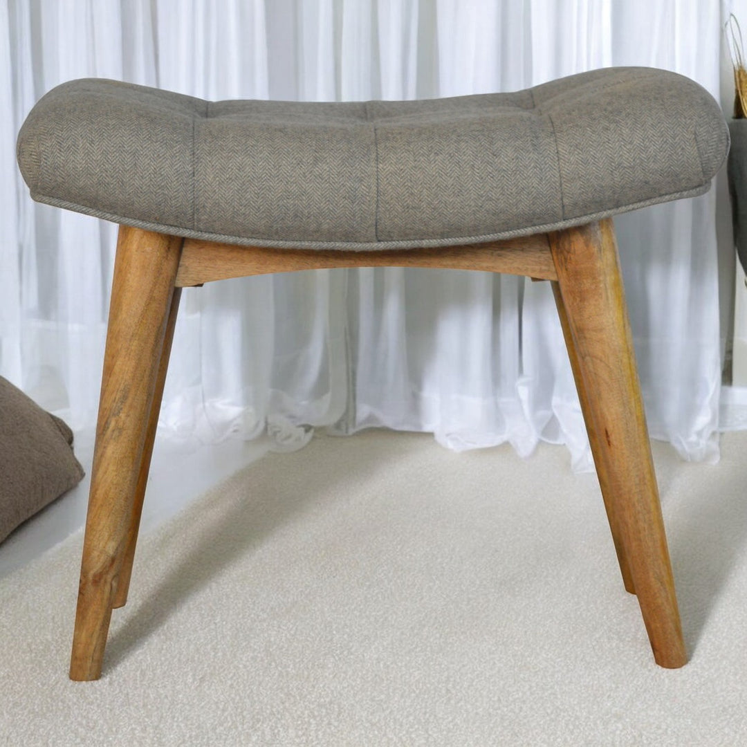 Curved Grey Tweed Bench