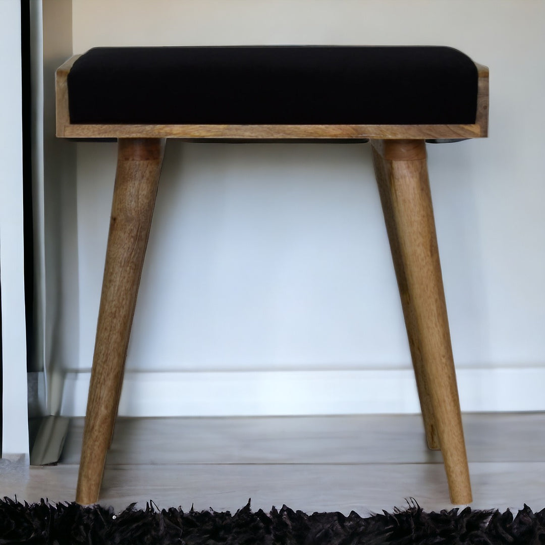 Black Velvet Tray Style Footstool