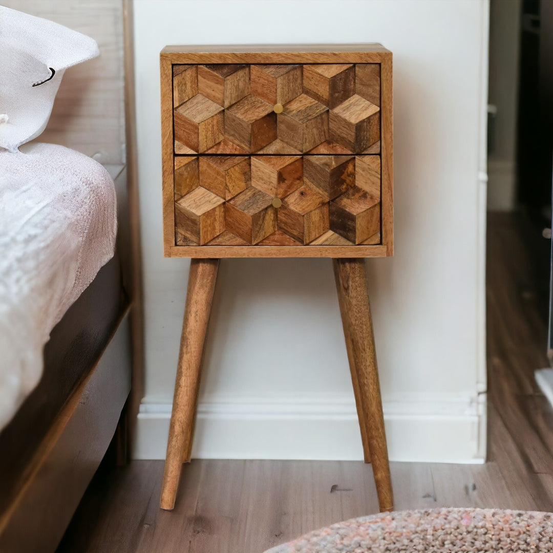 Mini Cube Carved Two Drawer Bedside