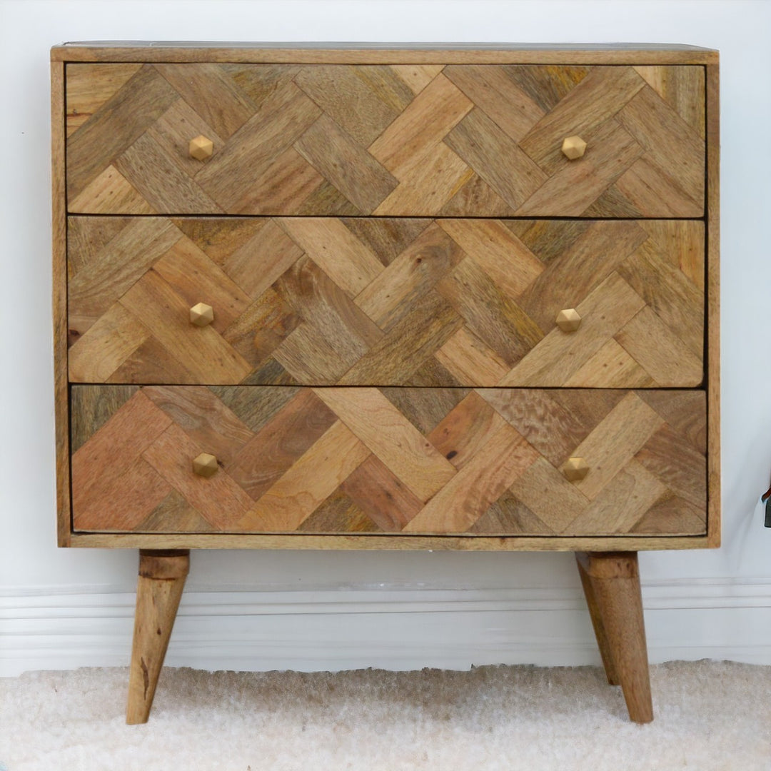 Three Drawer Zig-Zag Patterned Patchwork Chest