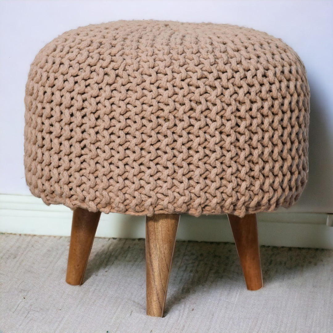 Keeva Beige Round Footstool