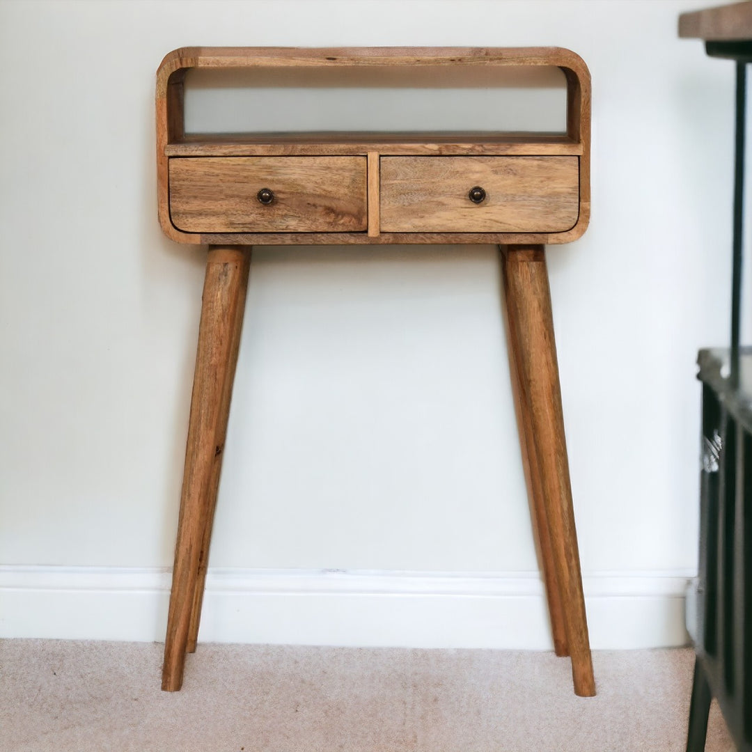 Mini Curved Oakish Console Table