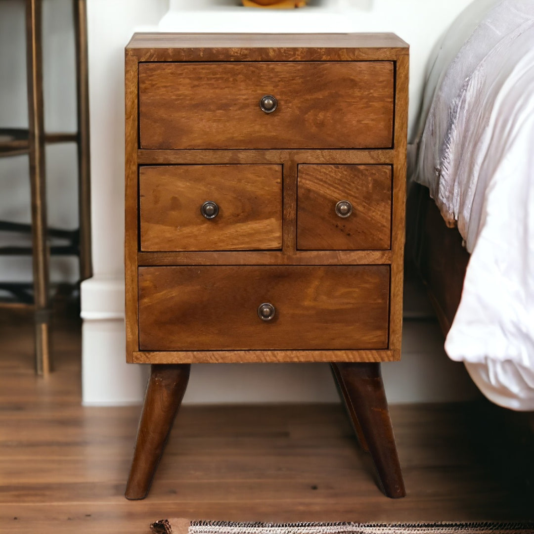 Four Drawer Multi Chestnut Bedside