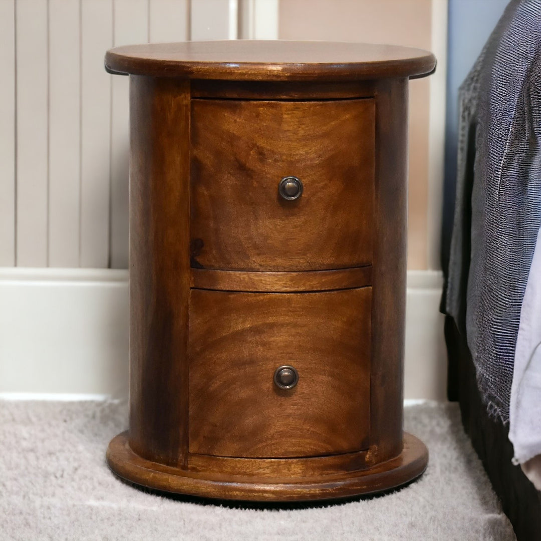 Mini Chestnut  Two Drawer Drum Chest