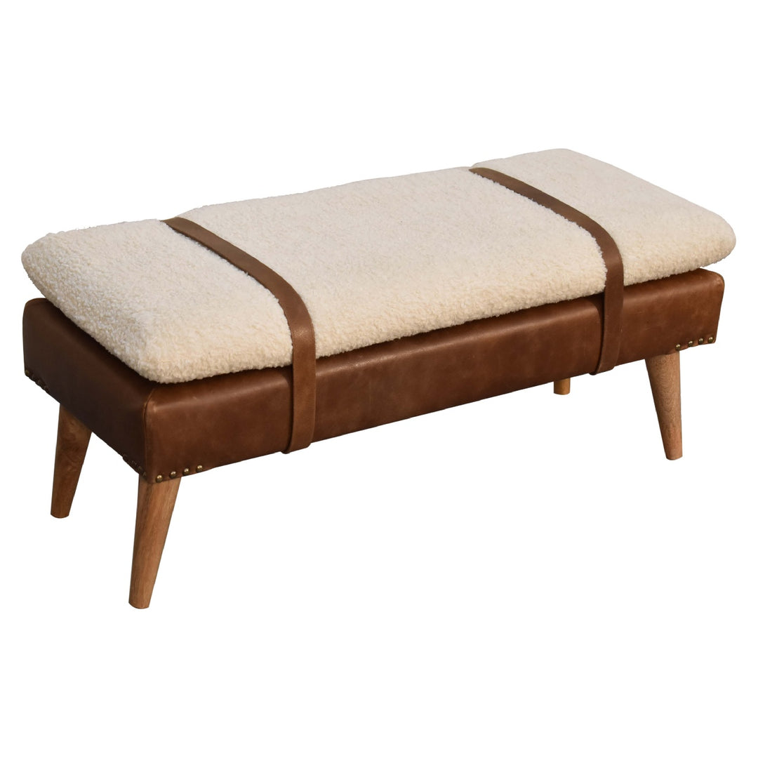 Bouclé Buffalo Hide Leather Bench