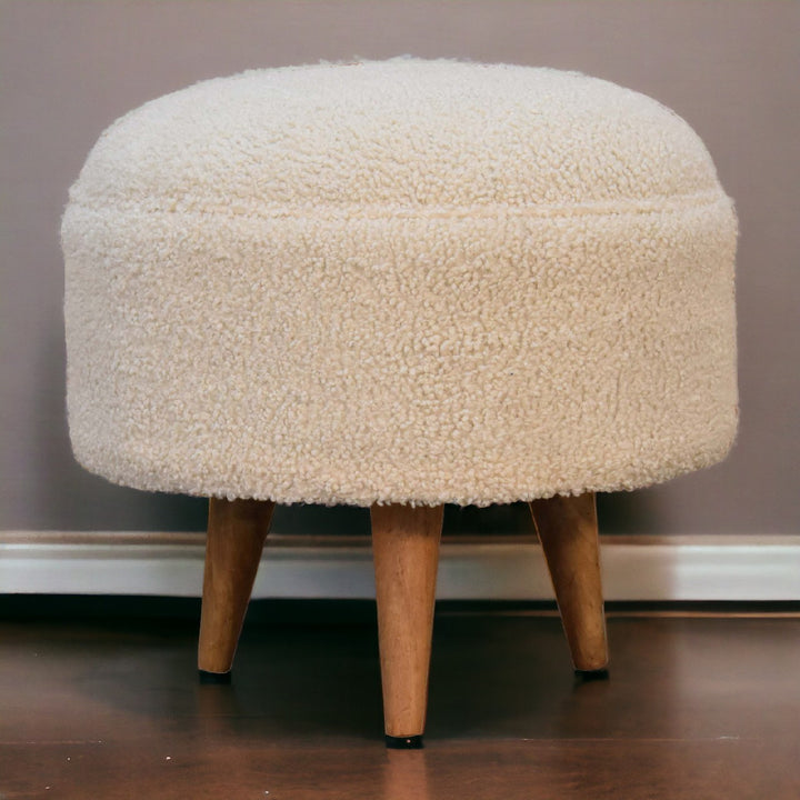 Cream Boucle Rounded Footstool