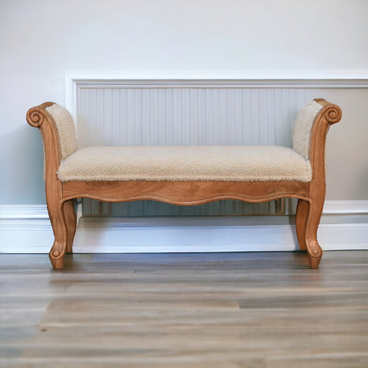 Cream Boucle French Style Bench