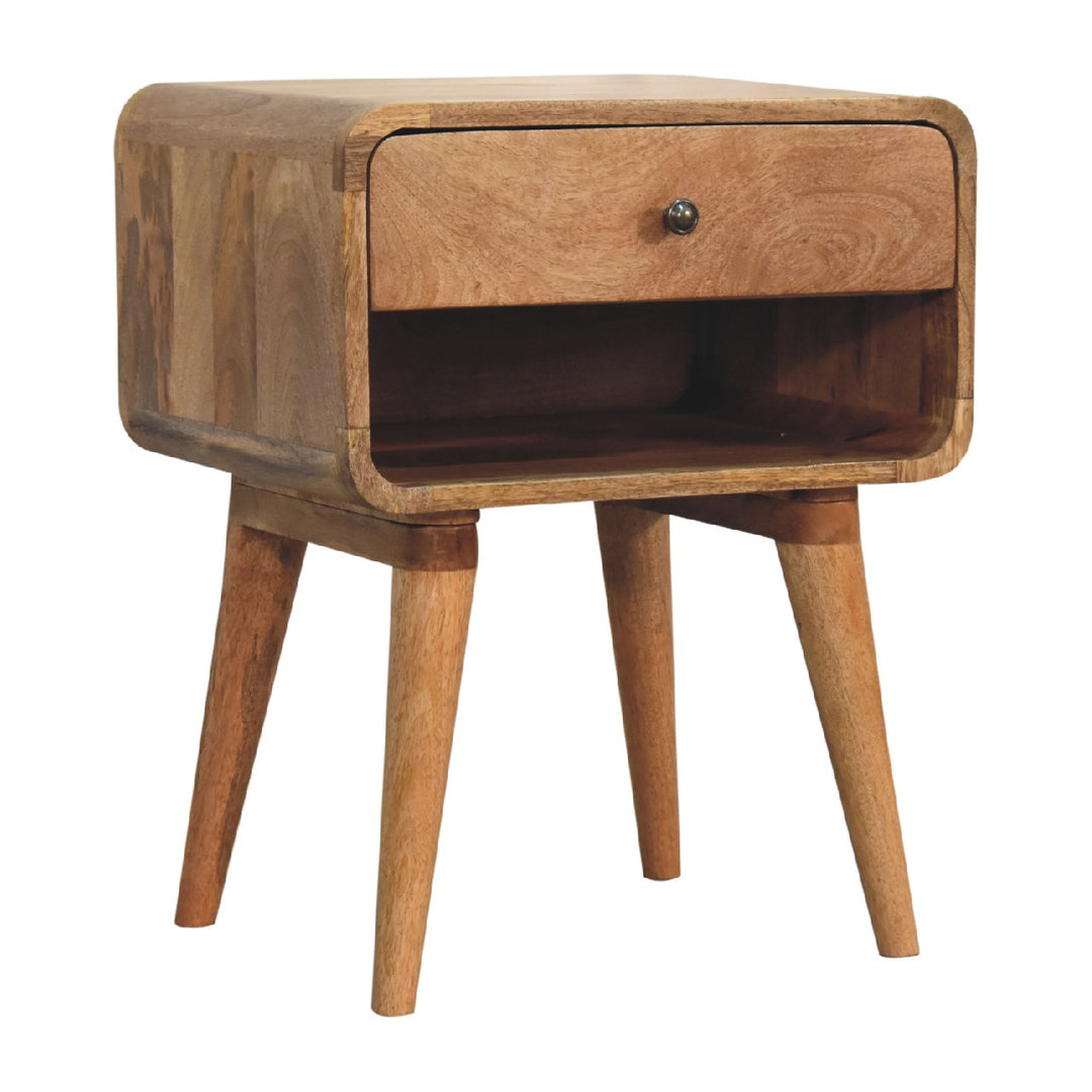 Curved Oakish Open Bedside