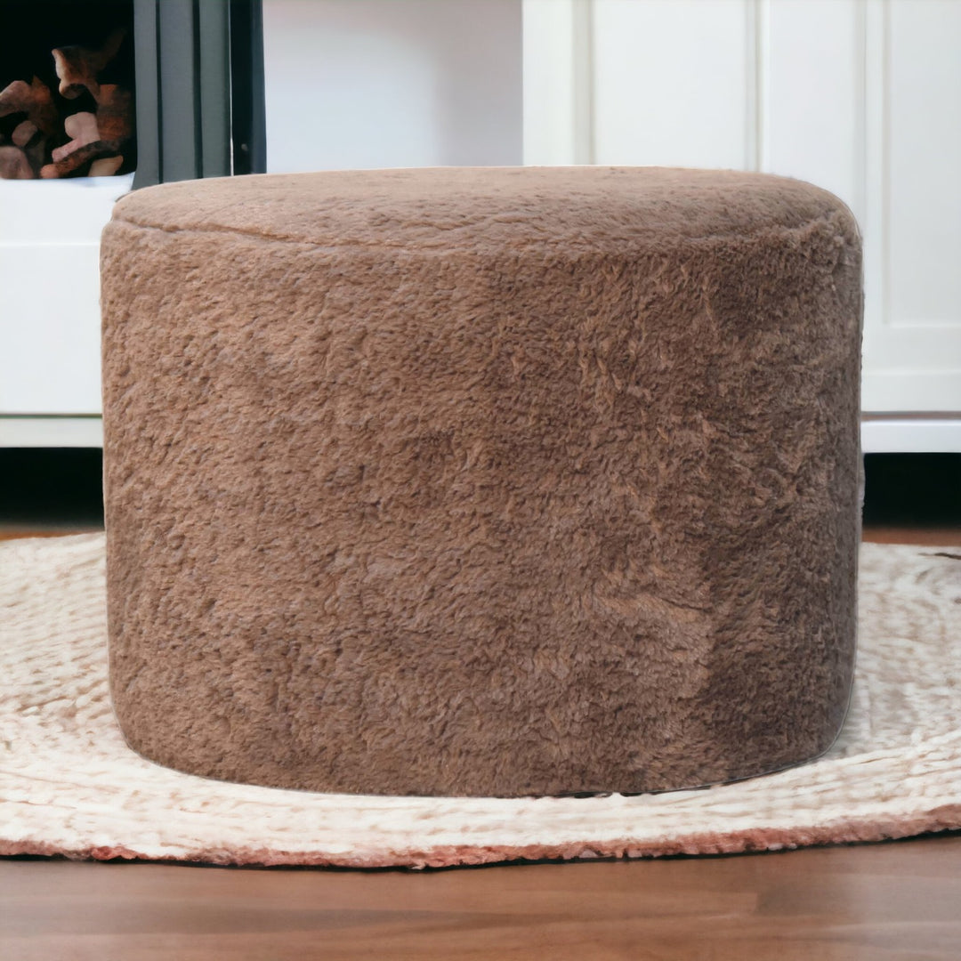 Mocha Faux Fur Round Footstool