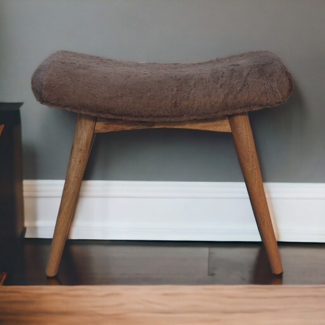 Mocha Faux Fur Curved Bench