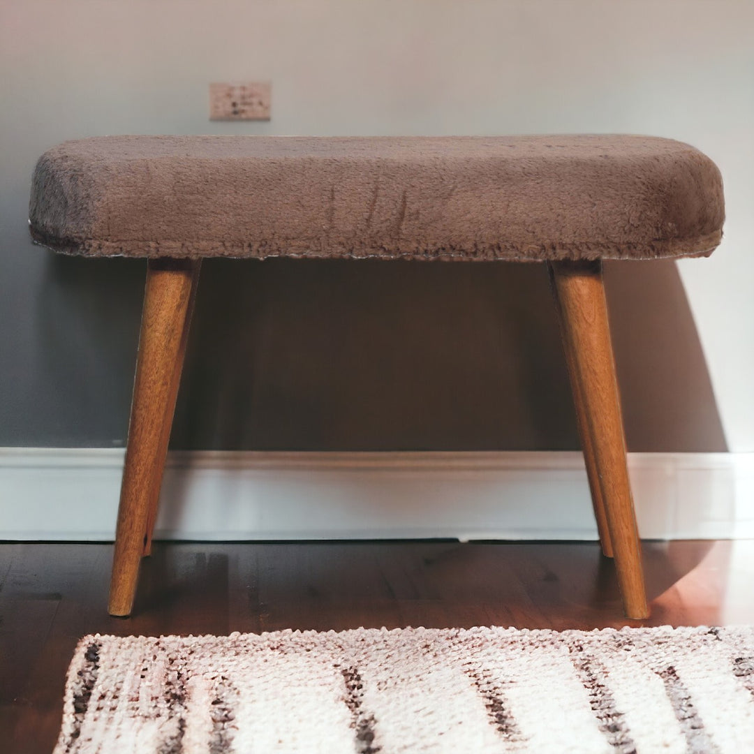 Mocha Faux Fur Fabric Bench