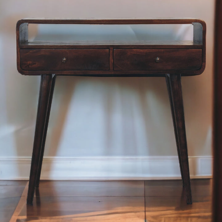 Curved Light Walnut Console Table