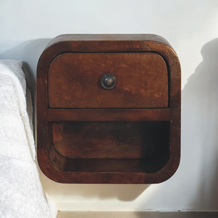 Extra Mini Curved Chestnut Bedside with Open Slot