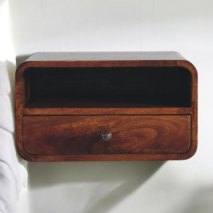 Large Chestnut Curve Upper Slot Floating Bedside