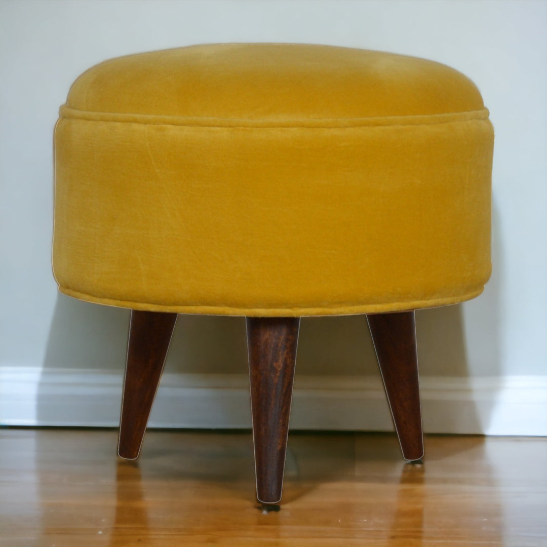 Mustard Velvet Nordic Footstool