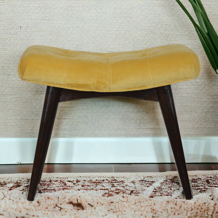 Mustard Cotton Velvet Curved Bench