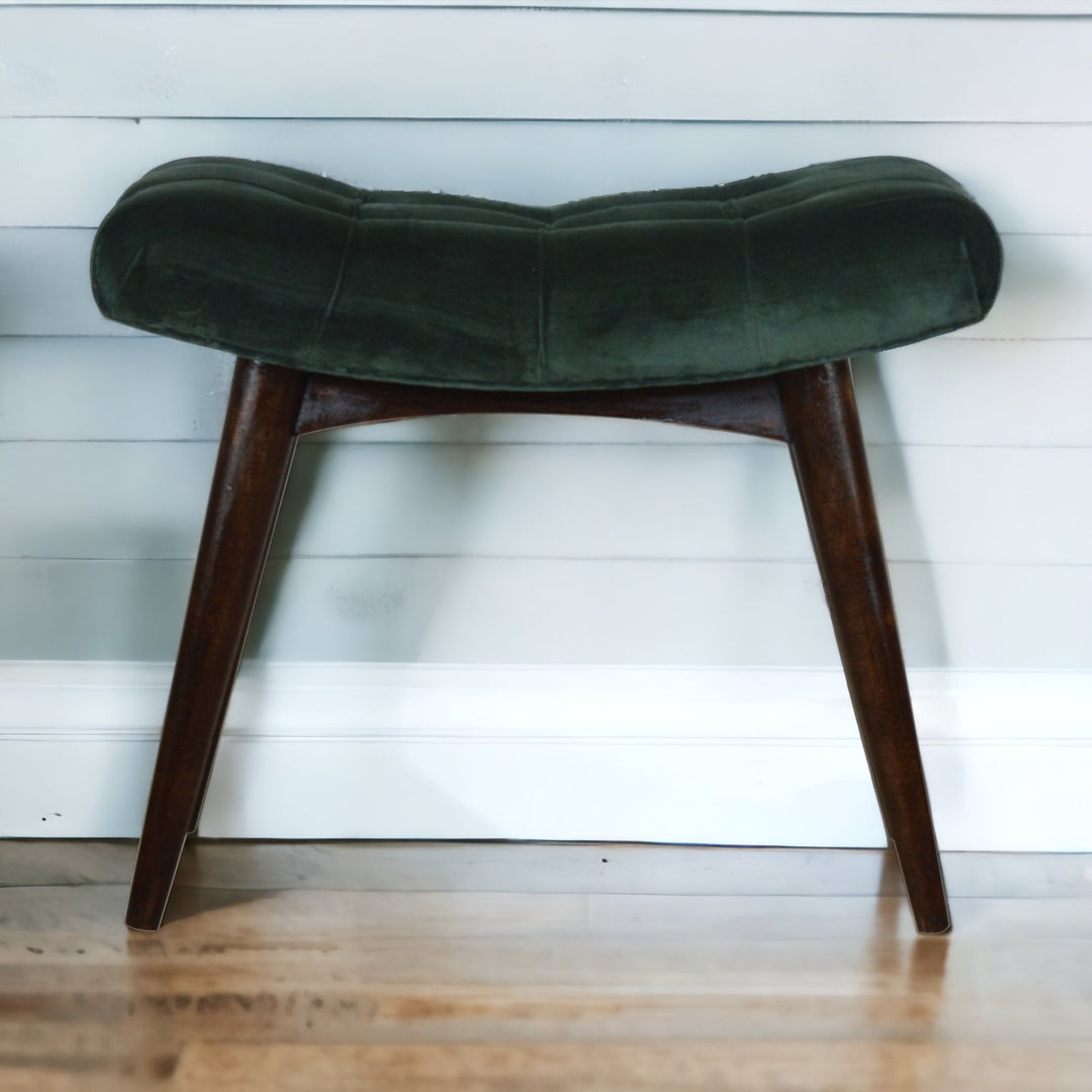 Emerald Velvet Curve Bench