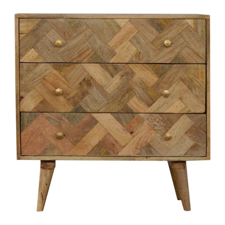 Three Drawer Zig-Zag Patterned Patchwork Chest