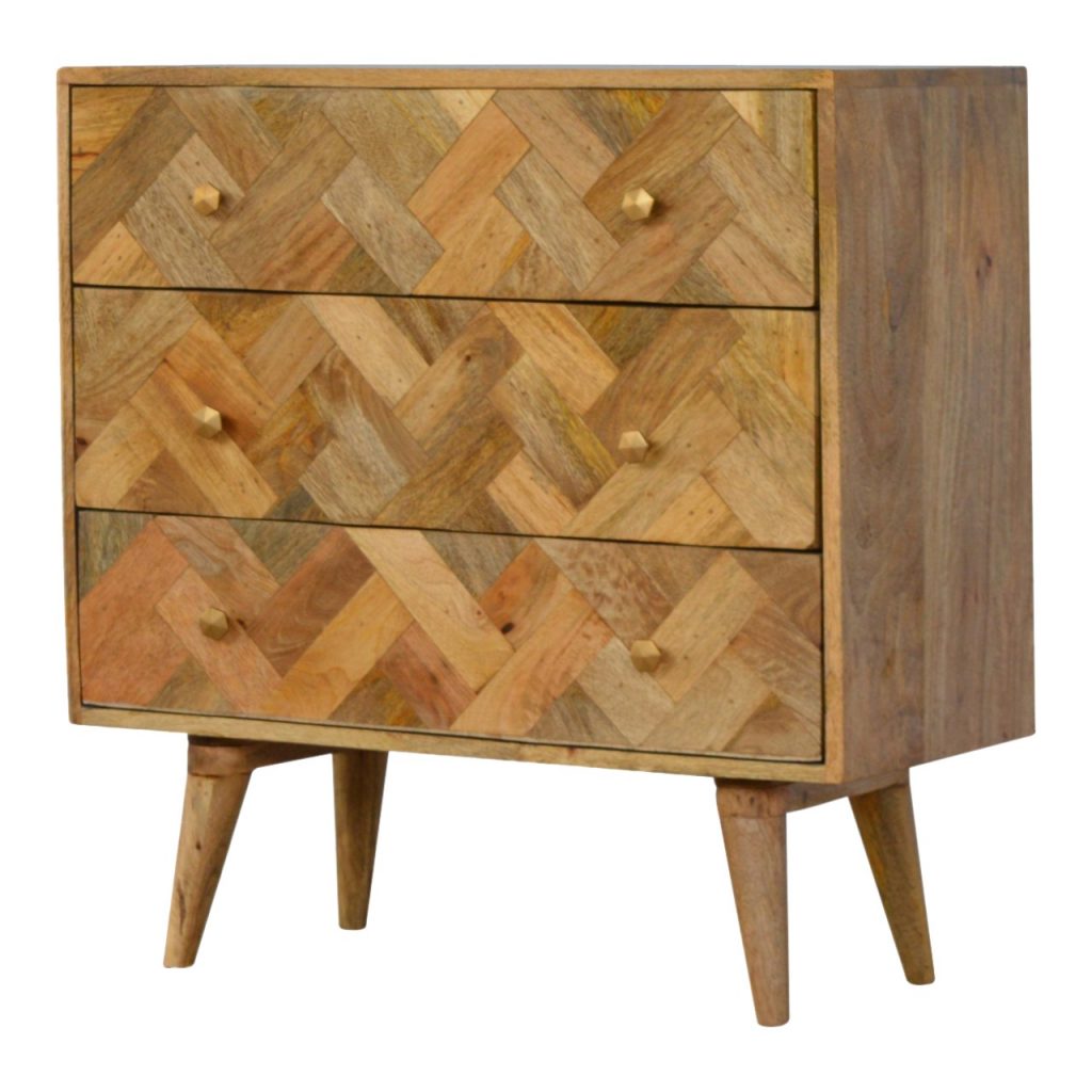 Three Drawer Zig-Zag Patterned Patchwork Chest