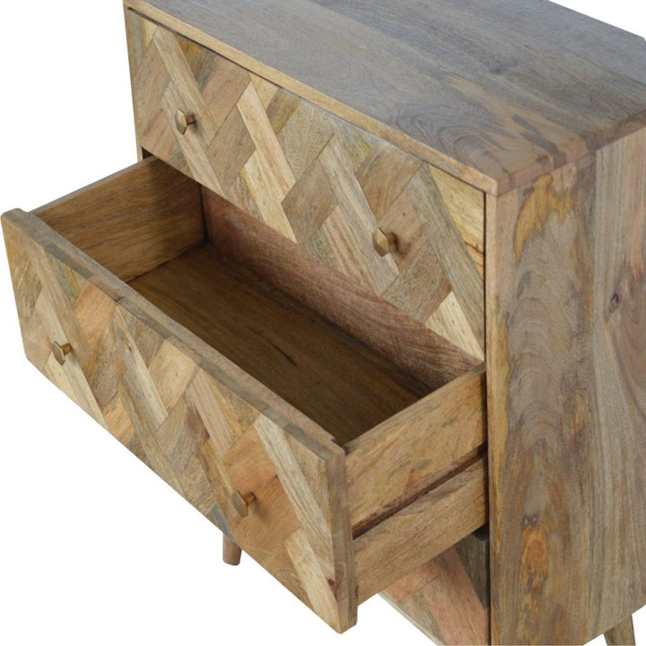 Three Drawer Zig-Zag Patterned Patchwork Chest